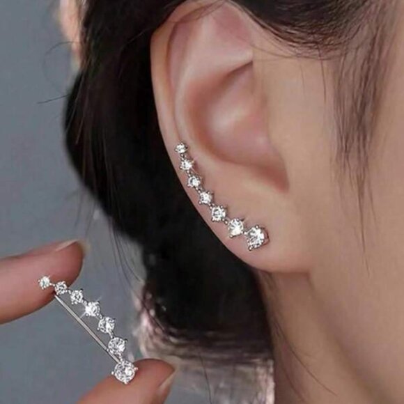 Sterling Silver 925 Moissanite Ear Climber Earrings - Picture 1 of 5